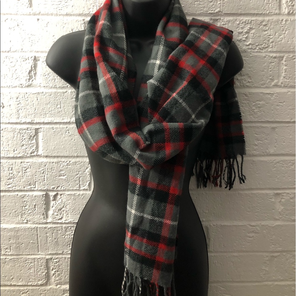 Vibrant plaid Sprigs scarf with fringe